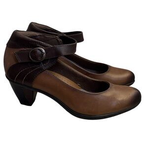Earth Garnet Ankle Strap Womens Brown Leather Strap Heels Shoes